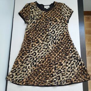 Jeffrey & Dara Vintage animal print mini evening dress gold black Made in USA 10